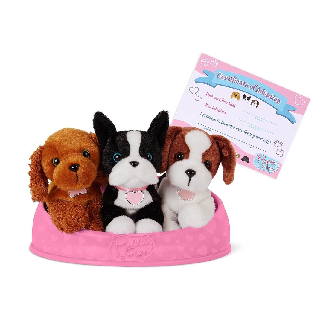 Adopt-A-Pup: Cocker Spaniel, Boston Terrier & Beagle - plush three pups and bag