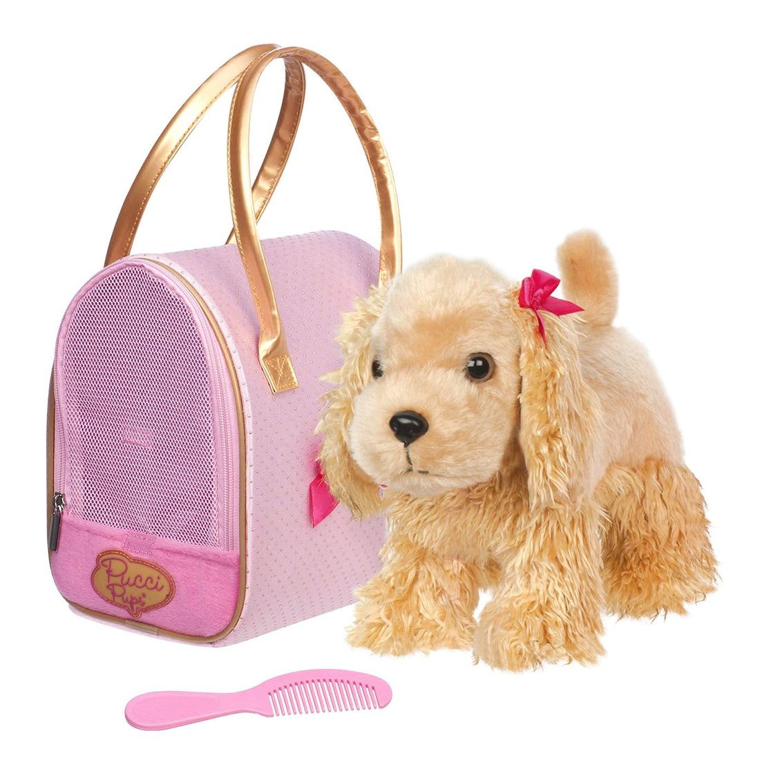 Golden Dot Glam Bag & Cocker Spaniel — plush cocker spaniel with its carrier bag