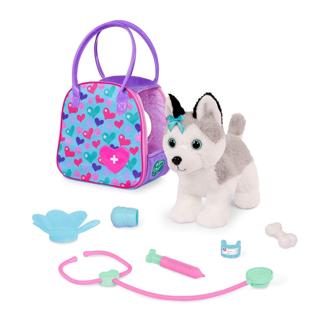 Husky & Vet Care Carrier - plush husky and bag