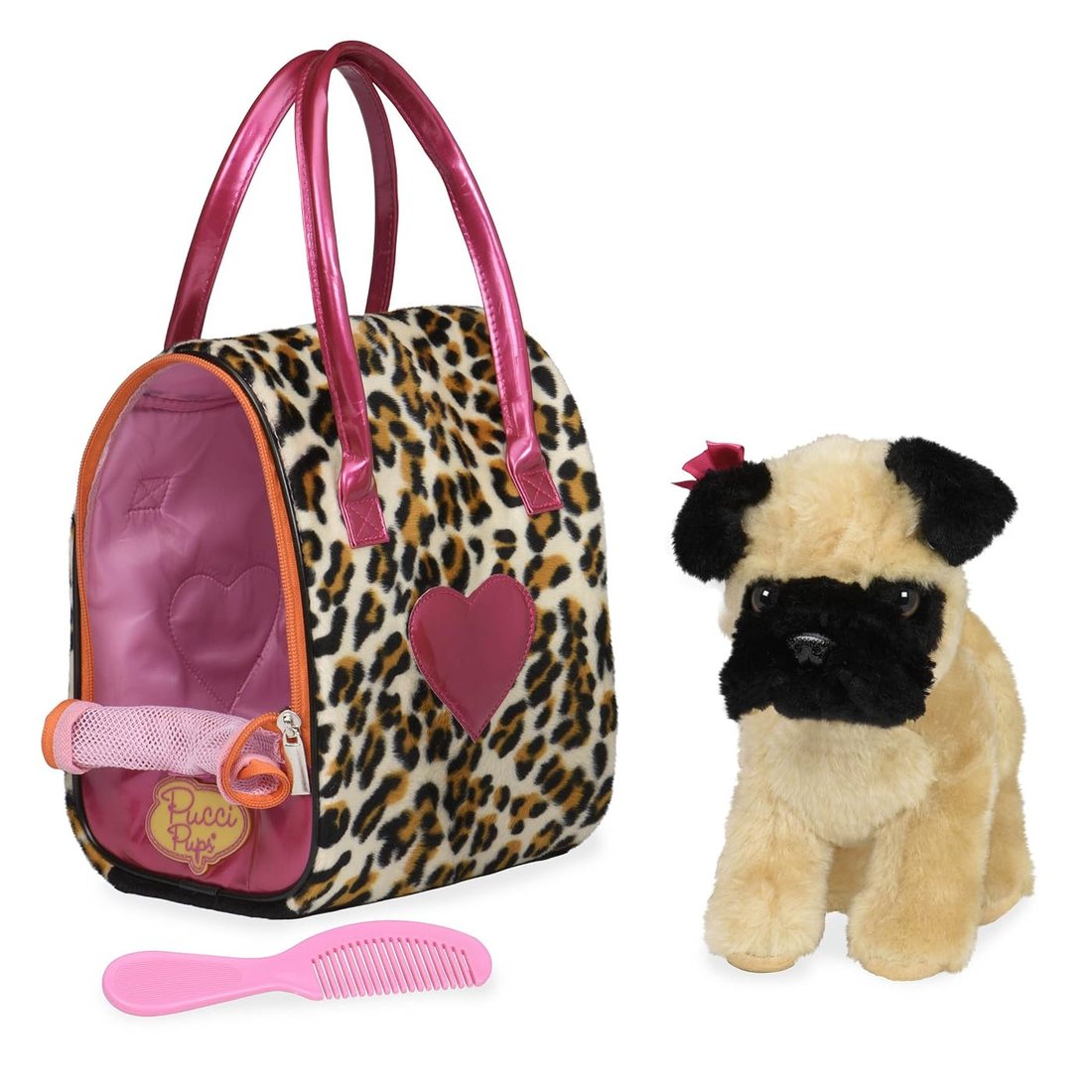 Leopard Print Bag & Pug - plush pug and bag