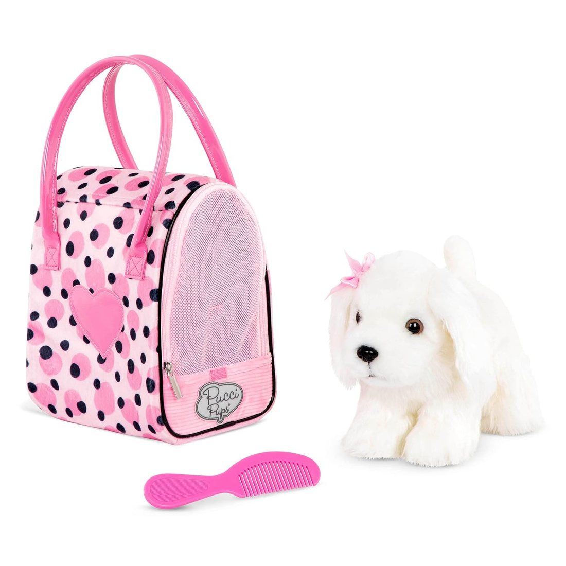 Pink Polka Dot Bag & Maltese - plush maltese and bag
