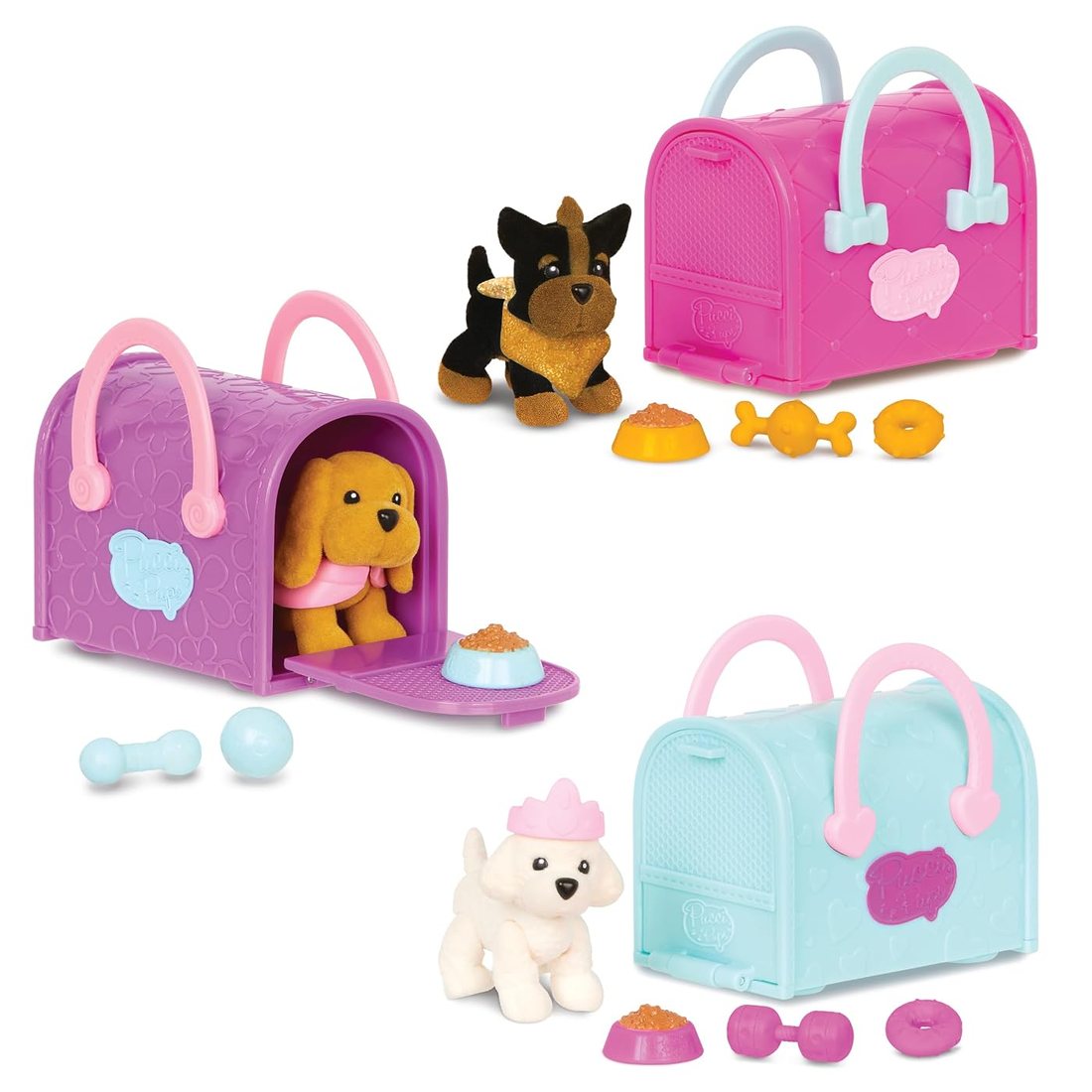 Surprise Trio: Bichon, Yorkie & Cocker Spaniel - plush three pups and bag