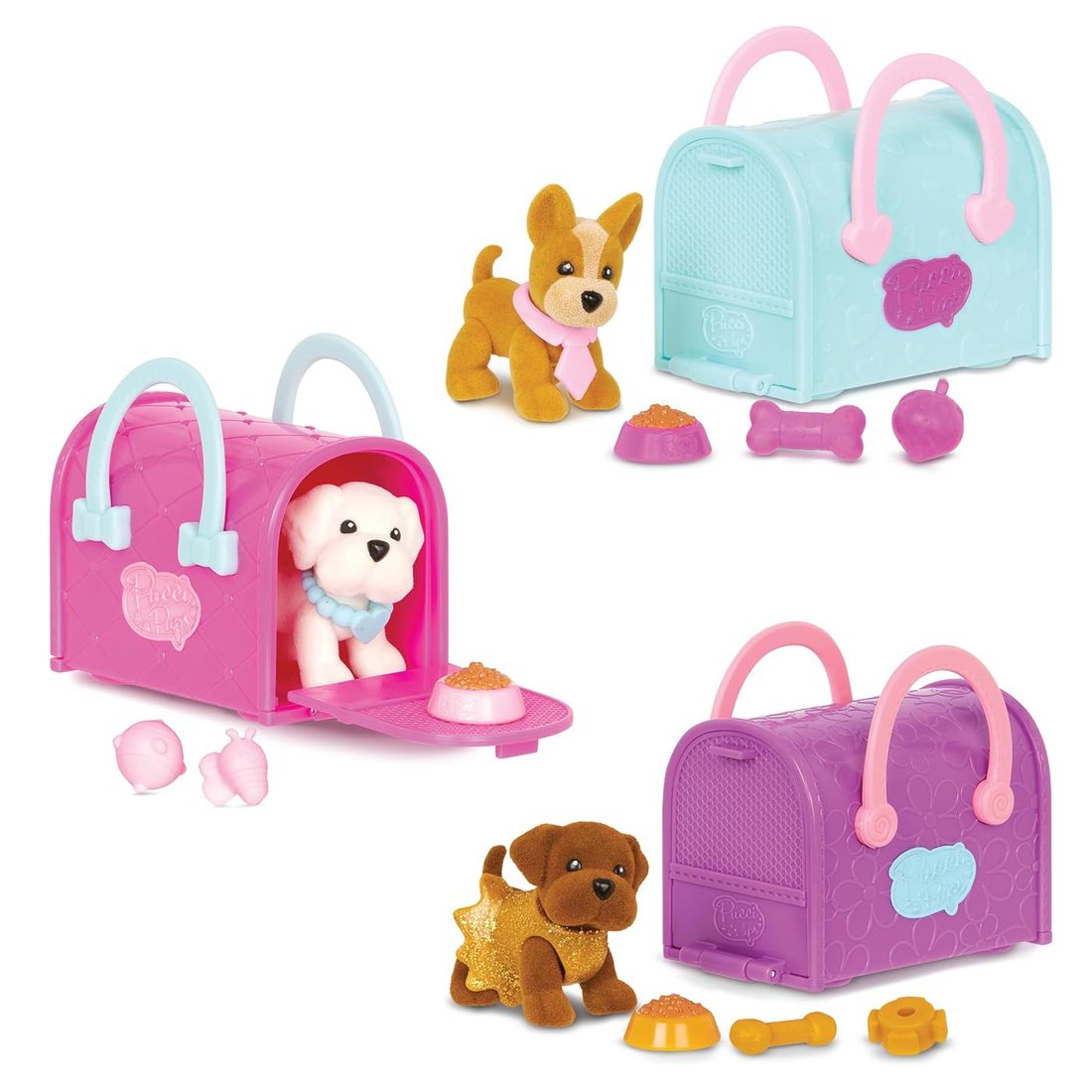 Surprise Trio: Chocolate Lab, Maltese & Chihuahua - plush three pups and bag